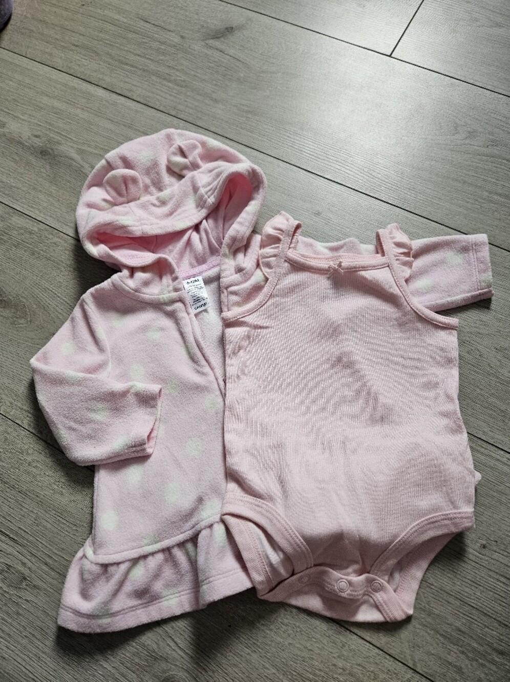 George Carters Baby Girl Pink Fleece Bear Hooded Jacket & Ruffle Bodysuit Set 6M